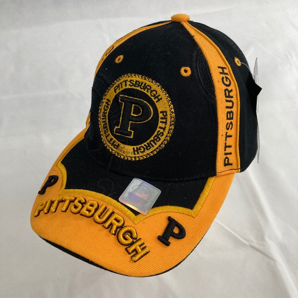 City Hunter Pittsburgh Baseball Cap Hat Black Gold Embroidered Adjustable NWT